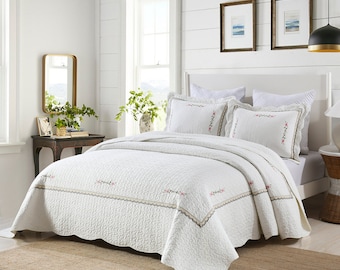 3-Piece 100% Embroidery Cotton Oversized Bedspread Set Craft Coverlet Set S98