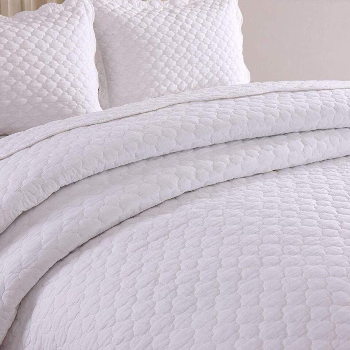 Marcielo 3 Piece 100 White Cotton Quilt Set Lightweight Etsy