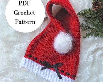 Crochet Santa Hat Pattern, Crochet Stocking Cap,  Crochet Christmas Hat, Crochet Holiday Hat, Crochet Elf Hat