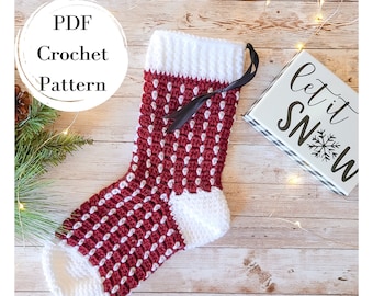 Crochet Christmas Stocking PDF Pattern, Crochet Holiday Stocking, Crochet Holiday Decor, Crochet Christmas Decor