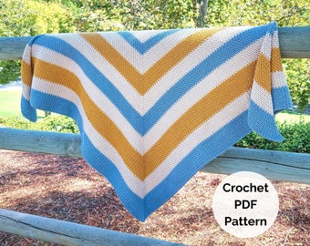 Crochet Triangle Shawl Pattern, Crochet Shawl Wrap Pattern, Moss Stitch Crochet Shawl Pattern, Color Block Crochet Shawl