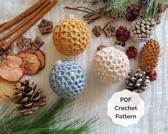 Crochet Christmas Bauble Pattern PDF, Crochet Christmas Ornament Pattern, Crochet Holiday Ornaments, Crochet Ball Ornament Pattern