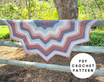 Chevron Crochet Shawl Pattern PDF, Crochet Shawl Pattern DK, Ripple Crochet Shawl Pattern, Crochet Wrap Pattern, Half Circle Crochet Shawl