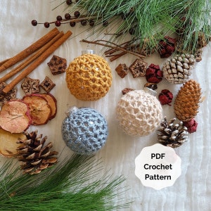 Crochet Christmas Bauble Pattern PDF, Crochet Christmas Ornament Pattern, Crochet Holiday Ornaments, Crochet Ball Ornament Pattern image 1