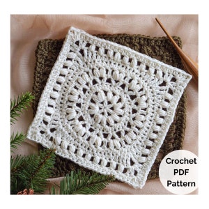 May include: White crochet square with a detailed floral pattern. Crochet PDF Pattern.