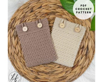 Crochet Kindle Sleeve PDF Pattern with textured stitches and button + loop closures