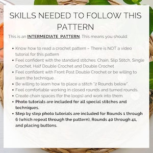 This image describes the skills you will need to follow this crochet kindle case pattern.