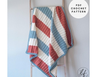 Striped Crochet Baby Blanket Pattern PDF, Gender Neutral with easy cables for textured interest