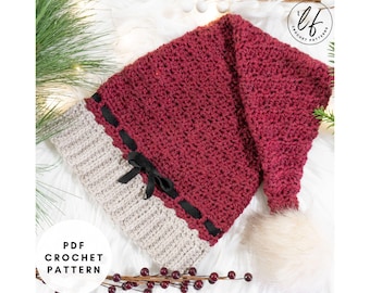 Crochet Santa Hat Pattern, Crochet Stocking Cap,  Crochet Christmas Hat, Crochet Holiday Hat, Crochet Elf Hat