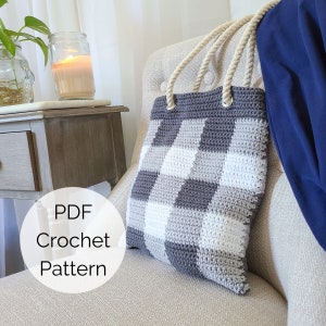 Crochet Bag Pattern PDF, Gingham Crochet Tote Bag Pattern, Crochet Market Bag, Farmers Market Bag