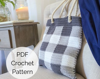 Crochet Bag Pattern PDF, Gingham Crochet Tote Bag Pattern, Crochet Market Bag, Farmers Market Bag