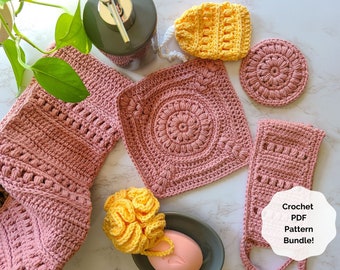 Crochet Bath Set Pattern, Crochet Spa Set, Includes 6 Crochet Patterns, Eco-Friendly Crochet Bathroom Set