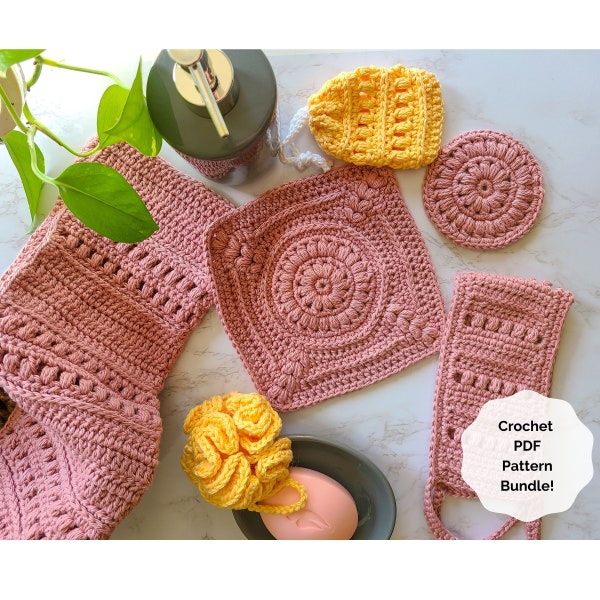 Crochet Bath Set Pattern, Crochet Spa Set, Includes 6 Crochet Patterns, Eco-Friendly Crochet Bathroom Set