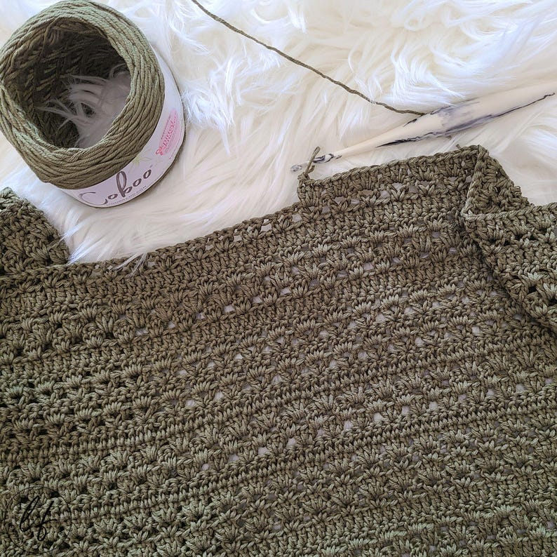 This image is a work in progress photo of this crochet rectangle shawl pattern.