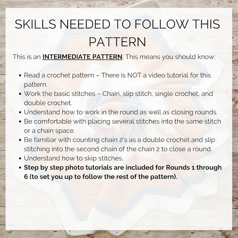 This image describes the skills you will need to follow this [crochet star baby blanket pattern.