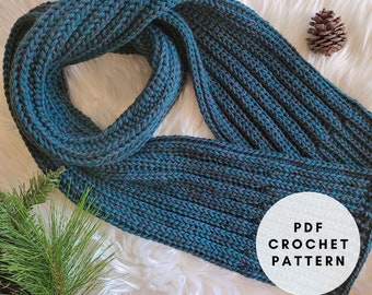 Ribbed Crochet Scarf Pattern PDF, Crochet Scarf Pattern for Men, Crochet Scarf Pattern for Women, Crochet Winter Scarf Pattern