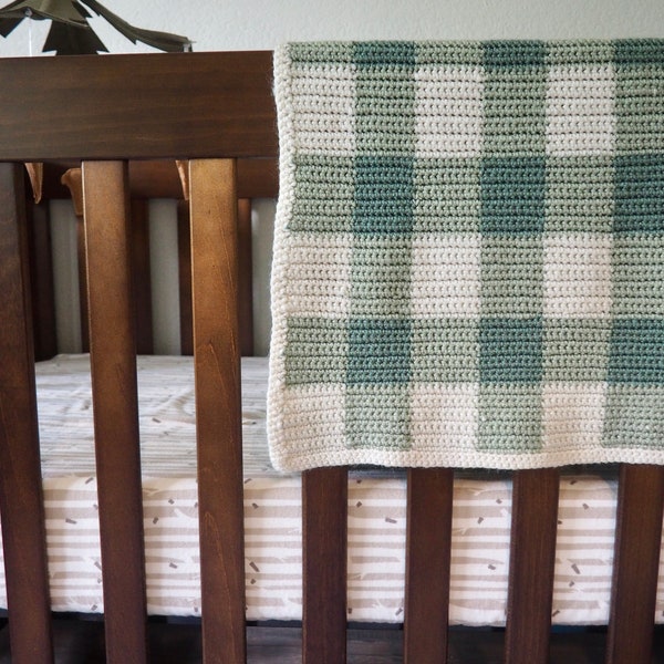 Crochet Baby Blanket Pattern PDF | Gender Neutral Baby Blanket | Gingham Crochet Baby Blanket Pattern