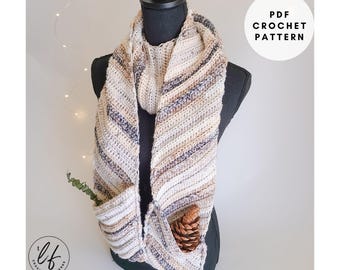 Crochet Pocket Scarf Pattern PDF, easy to crochet with cozy diagonal ribbing