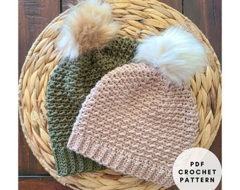 Crochet Beanie Pattern PDF, Crochet Hat Pattern, Crochet Winter Hat Pattern, Textured Crochet Beanie