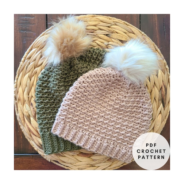 Crochet Beanie Pattern PDF, Crochet Hat Pattern, Crochet Winter Hat Pattern, Textured Crochet Beanie