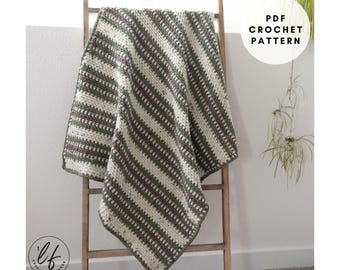 Crochet Baby Blanket Pattern PDF with striped, woven texture from the Moss Stitch