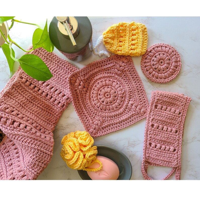 Crochet Bath Set Pattern Crochet Spa Set Includes 6 Crochet Etsy