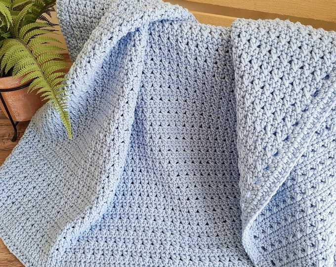 Free Shipping Baby Blanket Crochet Handmade in Blue and White Etsy