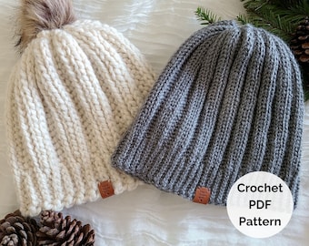 Ribbed Crochet Beanie Pattern, Ribbed Crochet Hat, Crochet Beanie Pattern for Women, Crochet Beanie Pattern for Men, Crochet Winter Hat