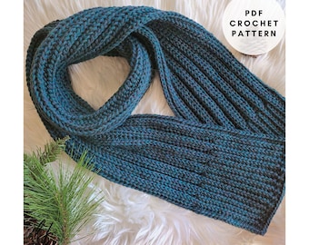 Ribbed Crochet Scarf Pattern PDF with gender neutral and classic faux knit texture