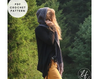 Crochet Hooded Scarf Pattern PDF, Crochet Scarf with Hood, Child and Adult Size