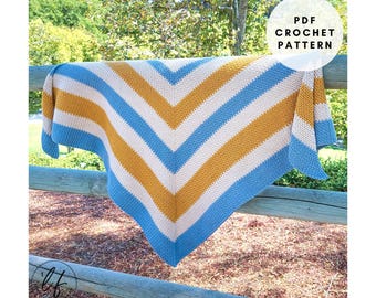 Crochet Triangle Shawl Pattern, Crochet Shawl Wrap Pattern, Moss Stitch Crochet Shawl Pattern, Color Block Crochet Shawl