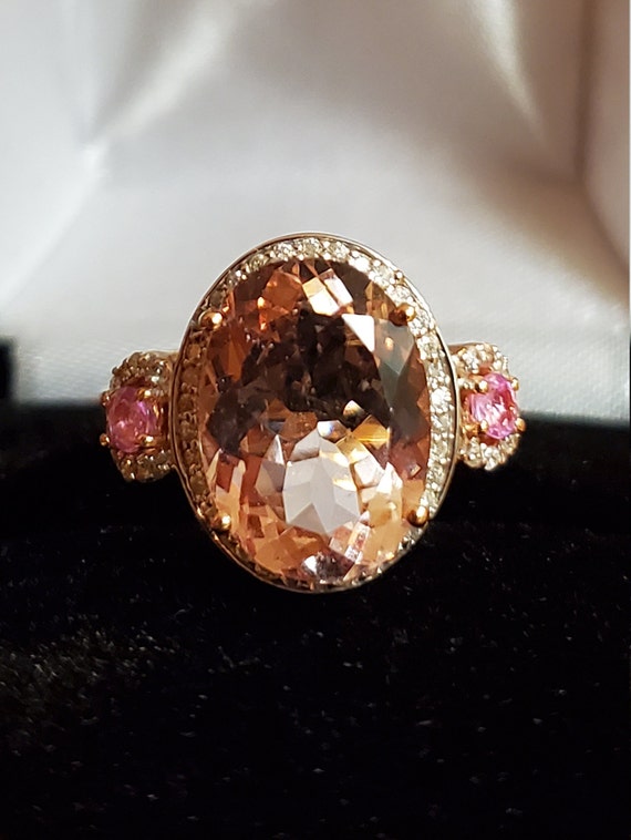 14kt Rose Gold Morganite Ruby and Diamond Ring