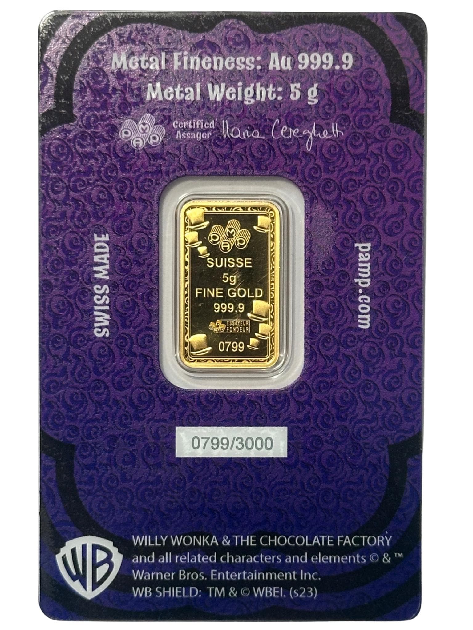 PAMP Suisse 5 Gram Gold Bar Willy Wonka Golden Ticket ***RARE 3000