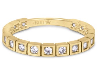 10k Gold Bezel Eternity Ring | Women’s Stackable CZ Band | Minimal Wedding Ring | 10k Gold Eternity Ring for Women | Bezel Set CZ Band