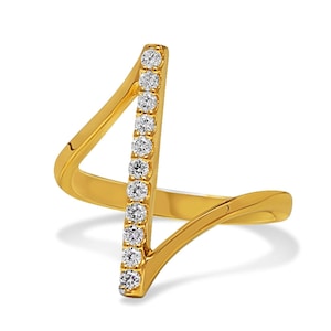 Solid Gold Vertical Bar Ring: 10-14k Gold, Cubic Zirconia