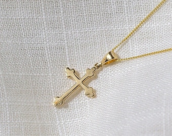 10k-14k Gold Cross Pendant | Gold Orthodox Cross | Dainty Gold Cross for Women