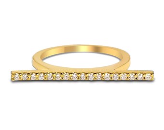 Gold Bar Ring with Stones: Solid 10k Gold 2.54 grams