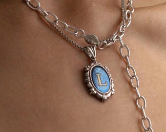 Vintage Initial Pendant: Solid Sterling Silver and Onyx