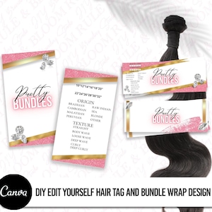 Hair Bundle Wraps and Hair Hang Tag, Hair Bundle Hang Tags, Hair Care Hang Tags, Hair Extension Hang Tags, DIY Hair Tag Wrap design Template