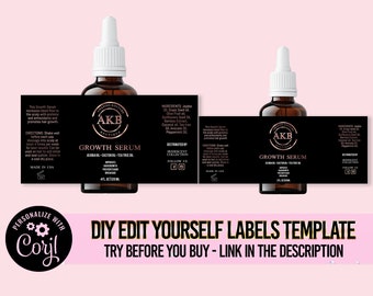 DIY Hair Growth Oil Label Design, Do It Yourself Product Label Design, Hair Serum Oil Labels Design, Editable Product Labels Template