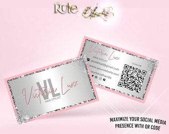 DIY QR Code Business Cards, Editable Business card design template, Printable digital scan card, beauty lash hair canva business card SKU002