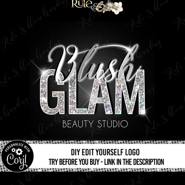 DIY Beauty logo template, Sparkle Boutique Logo design, Glitter diamond logo, premade glam template