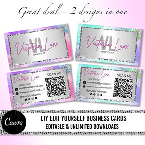 Editable Business card design template, Premade Business Cards, QR Code Business Cards, Printable digital card, beauty lash hair card