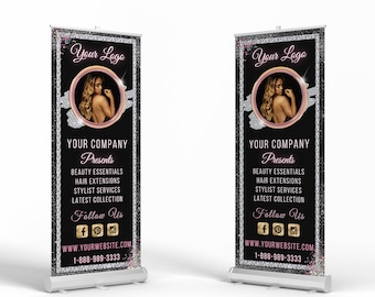 Retractable Banner Template, Beauty Roll Up Banner, Canva Professional Retractable Banner, Event Template Design, Hair Boutique Banner