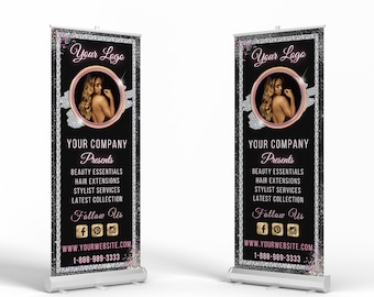 Einziehbares Banner Vorlage, Beauty Roll Up Banner, Canva Professionelles einziehbares Banner, Event Template Design, Hair Boutique Banner