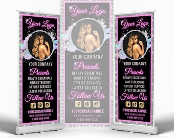 Retractable Banner Template, Beauty Roll Up Banner, Canva Professional Retractable Banner, Event Template Design, Hair Boutique Banner