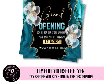 DIY Grand Opening Flyer, modèle de flyer Instagram en direct, publication modifiable sur les réseaux sociaux, design de flyer d’ouverture de boutique, beauté Cheveux Lash Boutique sarcelle