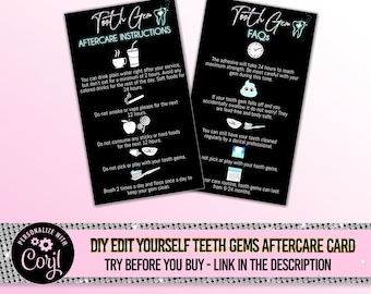 Tooth Gem Aftercare Card, Editable Crystal Care Guide (Digital Download)
