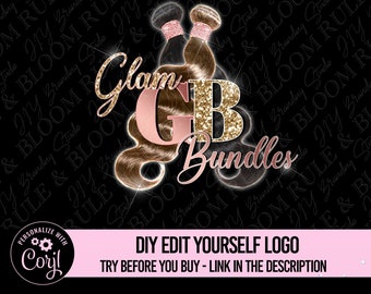 Glam Glitter Hair Bundles Logo Design, DIY Hair Stylist Wig Logo