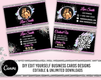 Editable Business card design template, Premade Business Cards, QR Code Business Cards, Printable digital card, beauty lash hair card